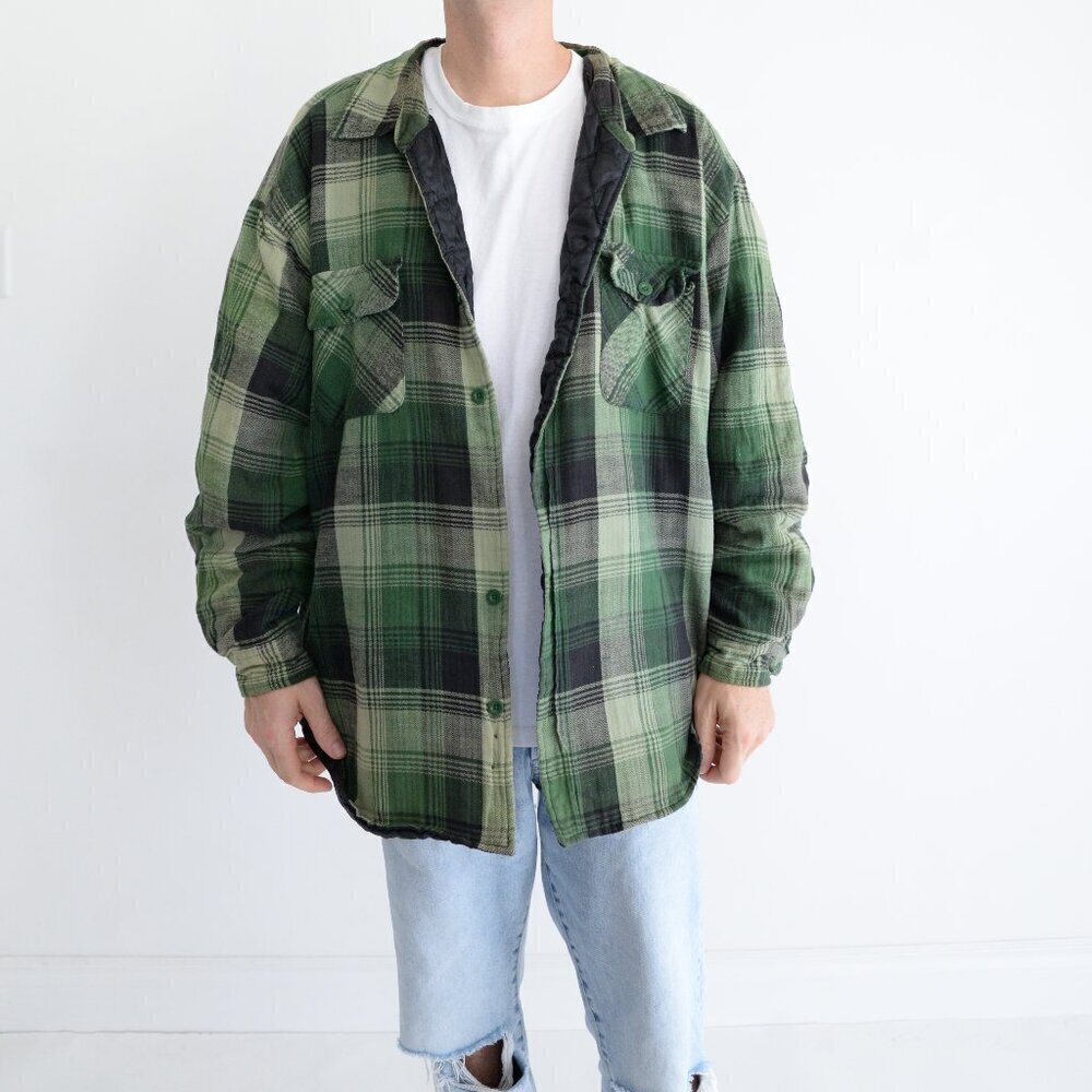 Vintage Basic Editions Green Black Plaid Tartan Quilt Lined Outdoor Shacket 3X